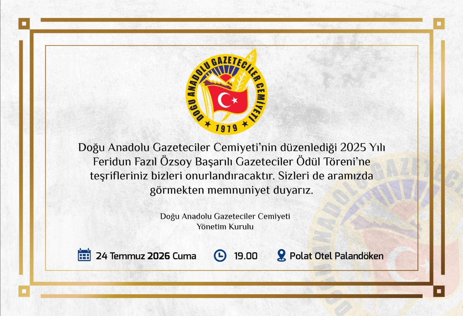 DOĞU ANADOLU GAZETECİLER CEMİYETİ FERİDUN FAZIL ÖZSOY GAZETECİLİK BAŞARI ÖDÜLÜ ÖDÜL TÖRENİ